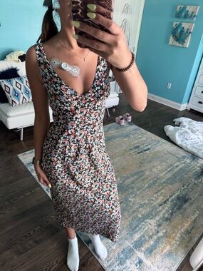 Princess Polly Black Midi Dress with Pink & White Floral Print